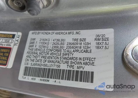 2020 Honda Cr-V Awd Ex z USA, uszkodzony, nr VIN 5J6RW2H56LL017156